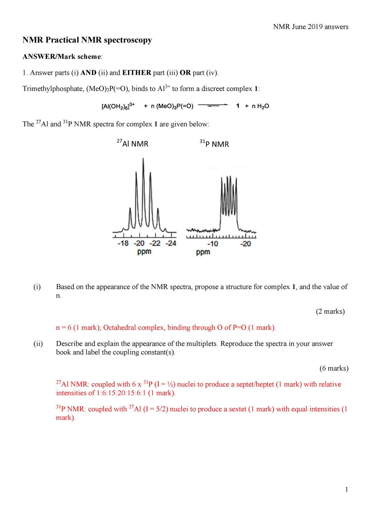 NMR spectroscopy June 2019 answers - NMR Practical NMR spectroscopy ...