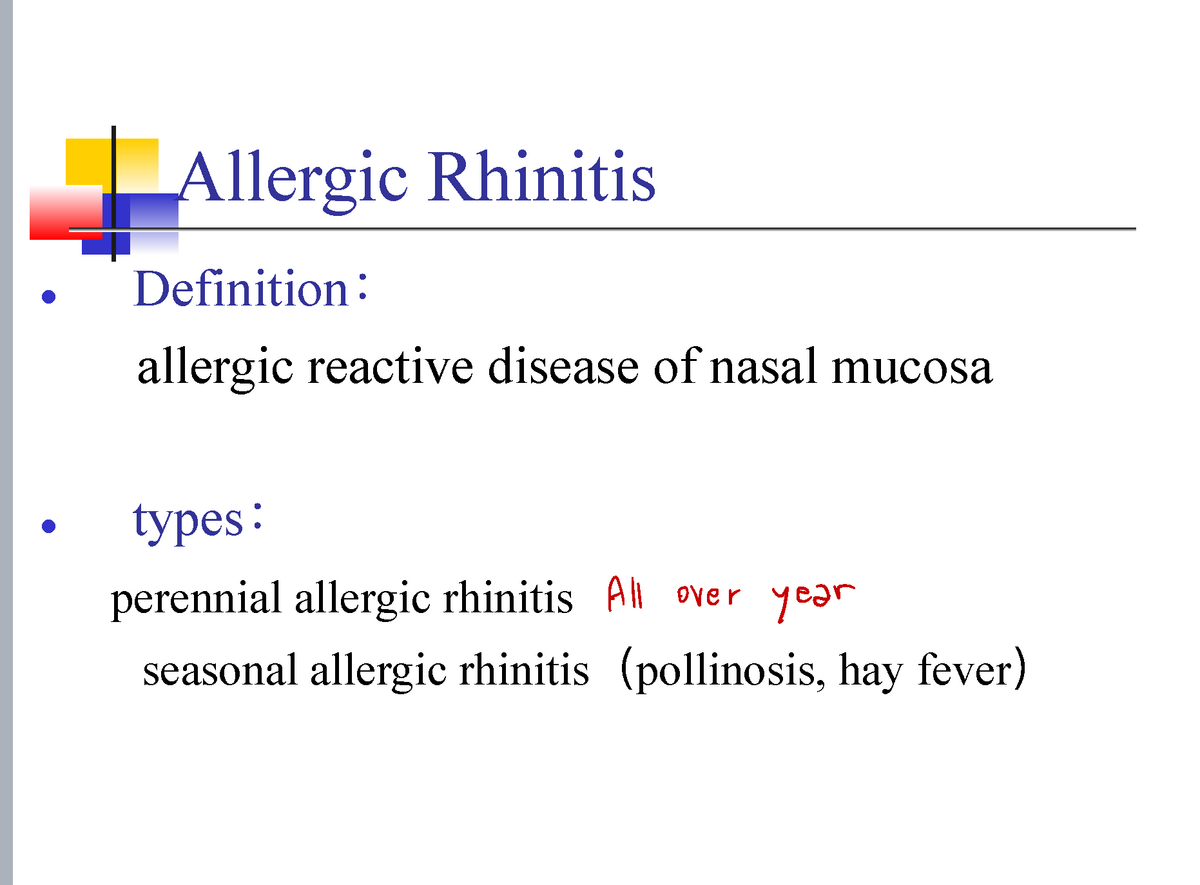 Allergic Rhinitis - Ent Ppt - Allergic Rhinitis Definition Allergic ...