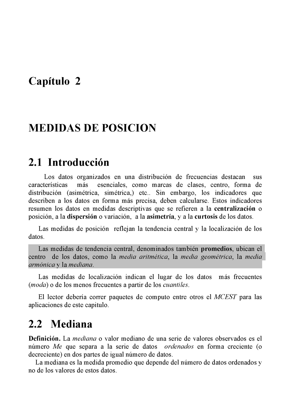 Cap A Medidas De Posici N Cap Tulo Medidas De Posicion Introducci N Los Datos