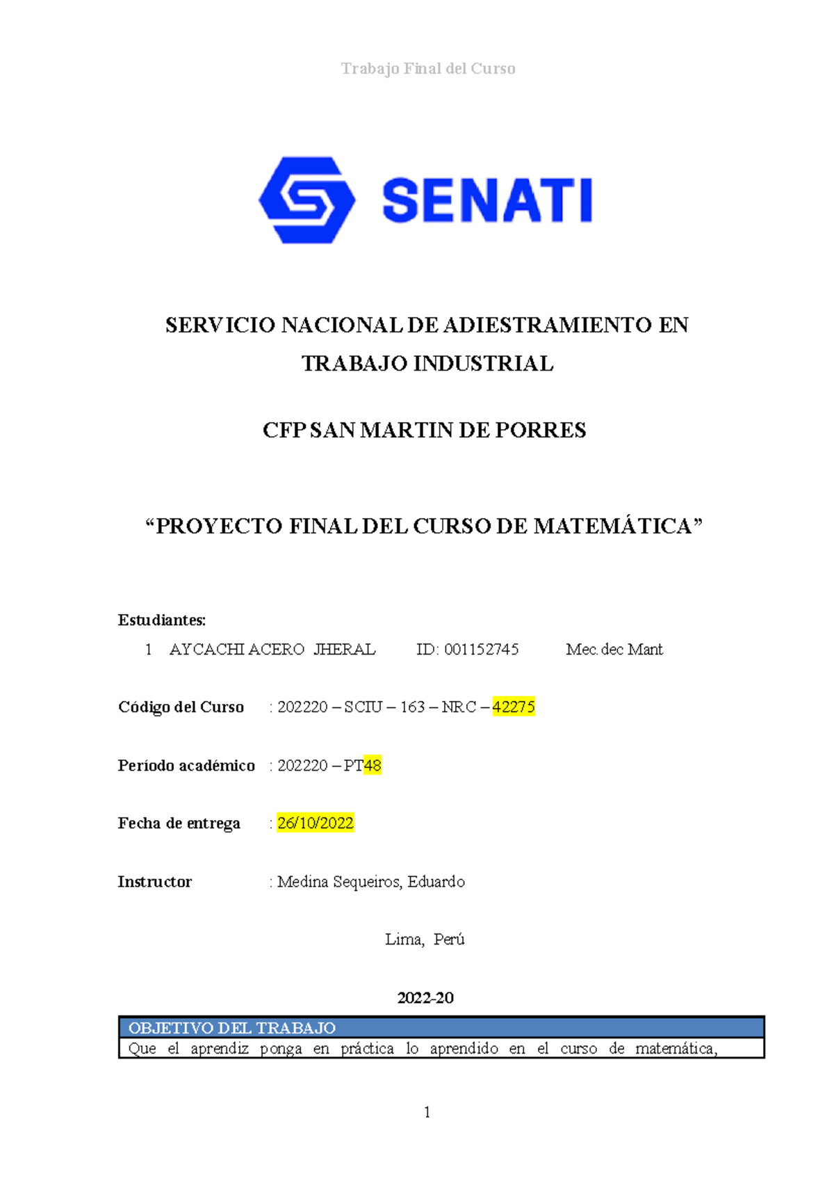 Mateeeee 3 - Senati Proyecto - SERVICIO NACIONAL DE ADIESTRAMIENTO EN ...