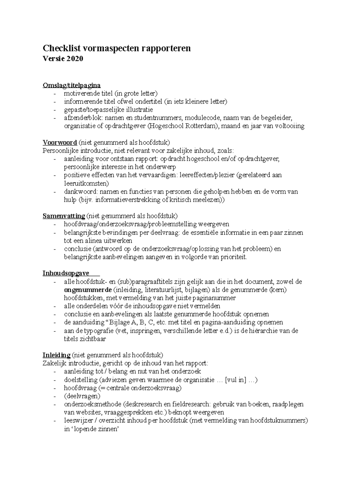 Checklist vormaspecten rapporteren - informatieverstrekking of kritisch ...