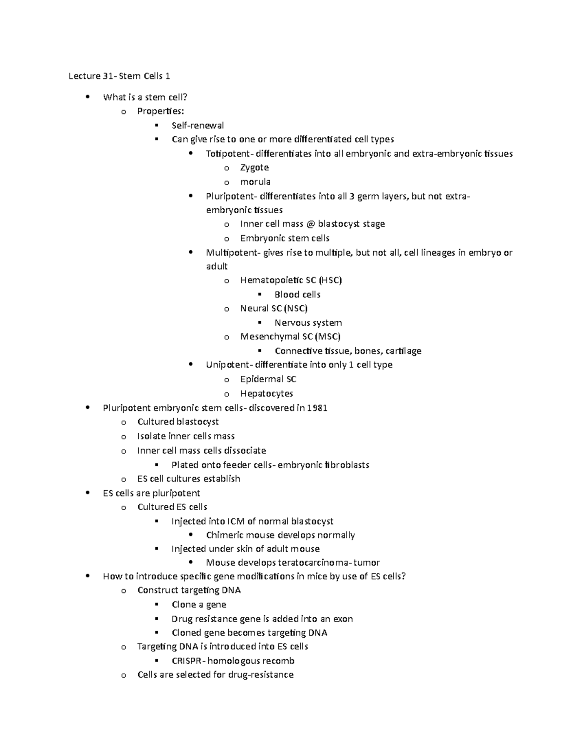 mcb-410-final-review-lecture-31-stem-cells-1-what-is-a-stem-cell-o