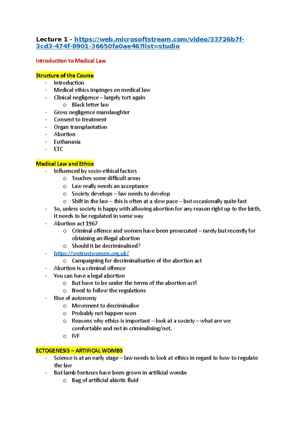 Introduction to Medical Law Lecture 1 - Lecture 1 - web.microsoftstream ...
