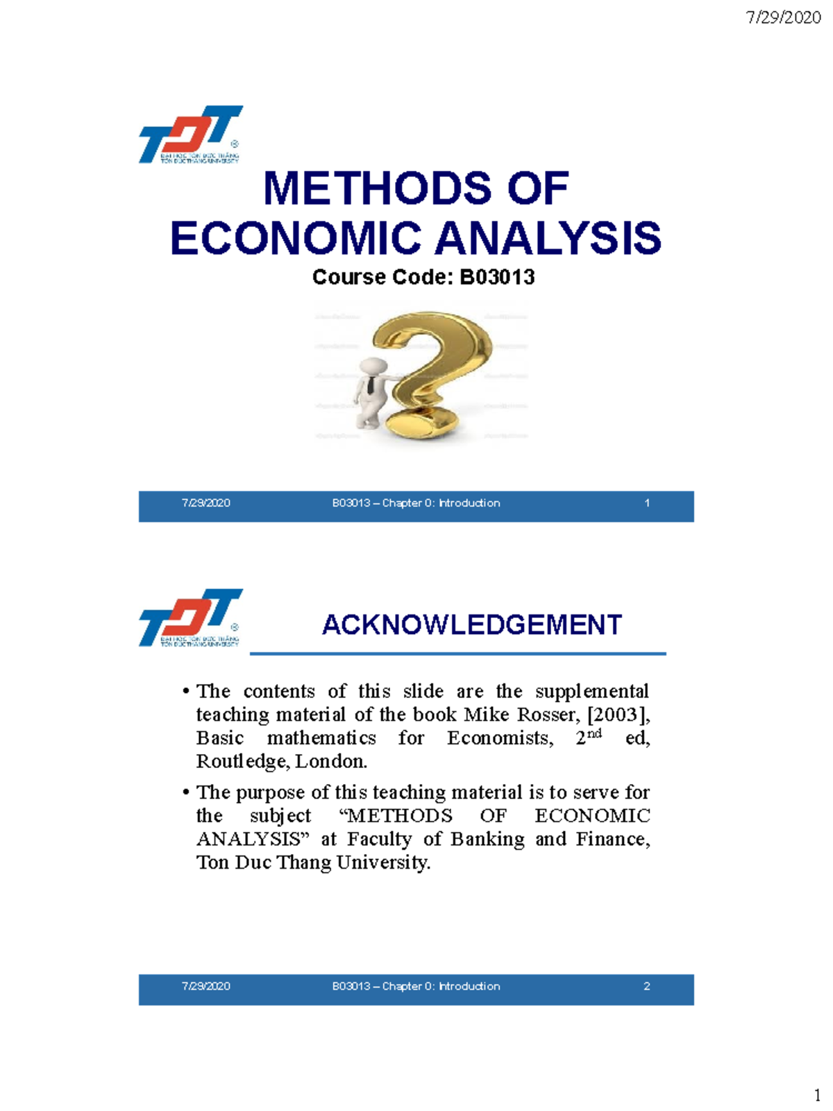 B03013 Chapter 0 Introduction Course 0 - METHODS OF ECONOMIC ANALYSIS ...