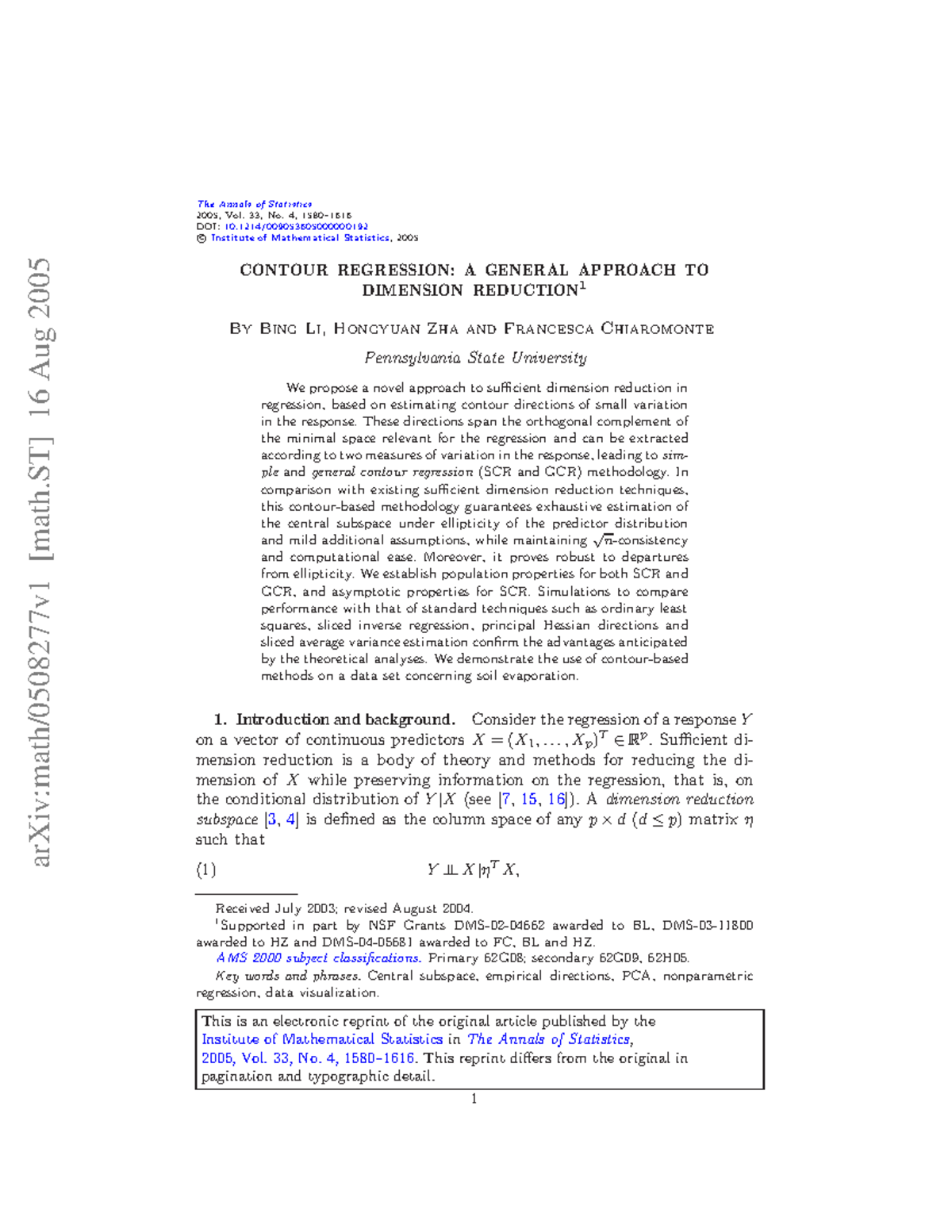 0508277 - Cours - ArXiv:math/0508277v1 [math] 16 Aug 2005 The Annals Of ...