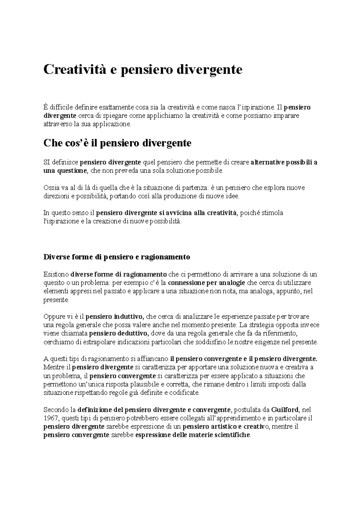 Creatività E Pensiero Divergente - Il Pensiero Divergente Cerca Di ...