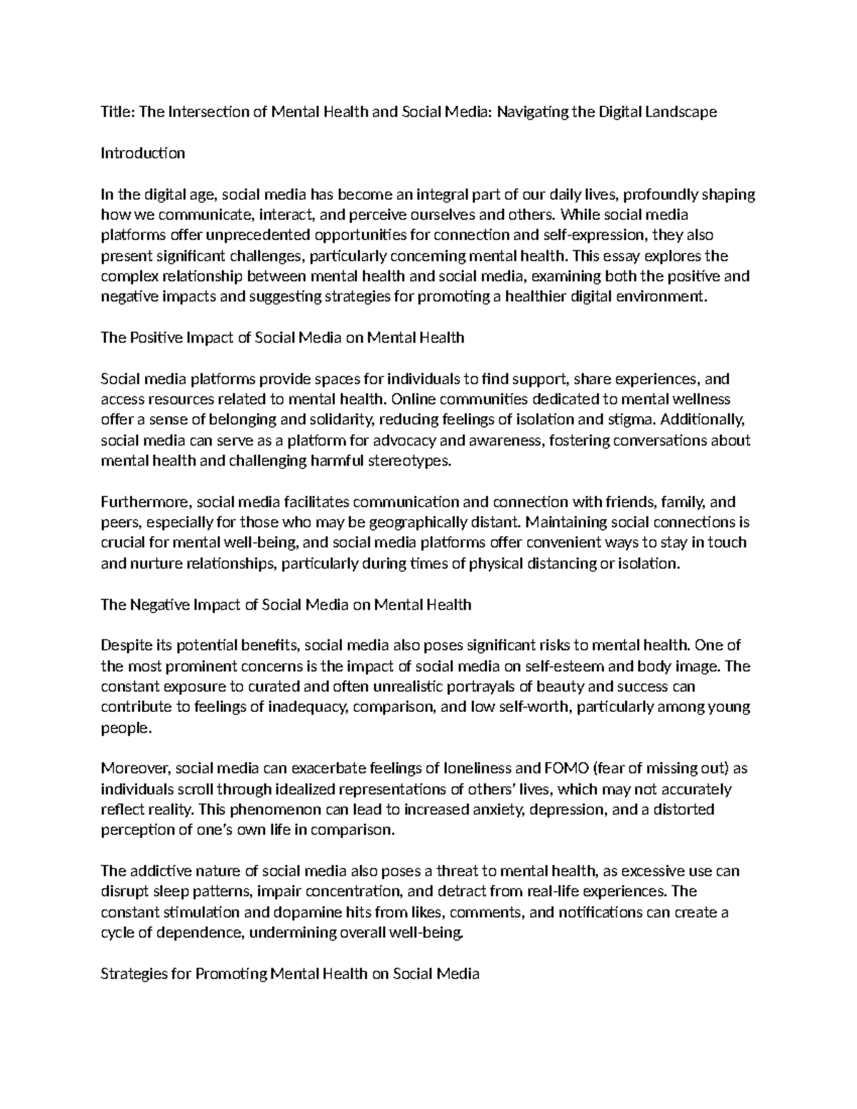 Social Media and Mental Health - Title: The Intersection of Mental ...