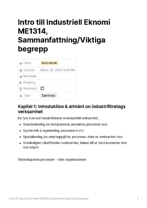 Kompakt Indek - Sammanfattning Av Kursen/ Kursboken Modern Industriell ...