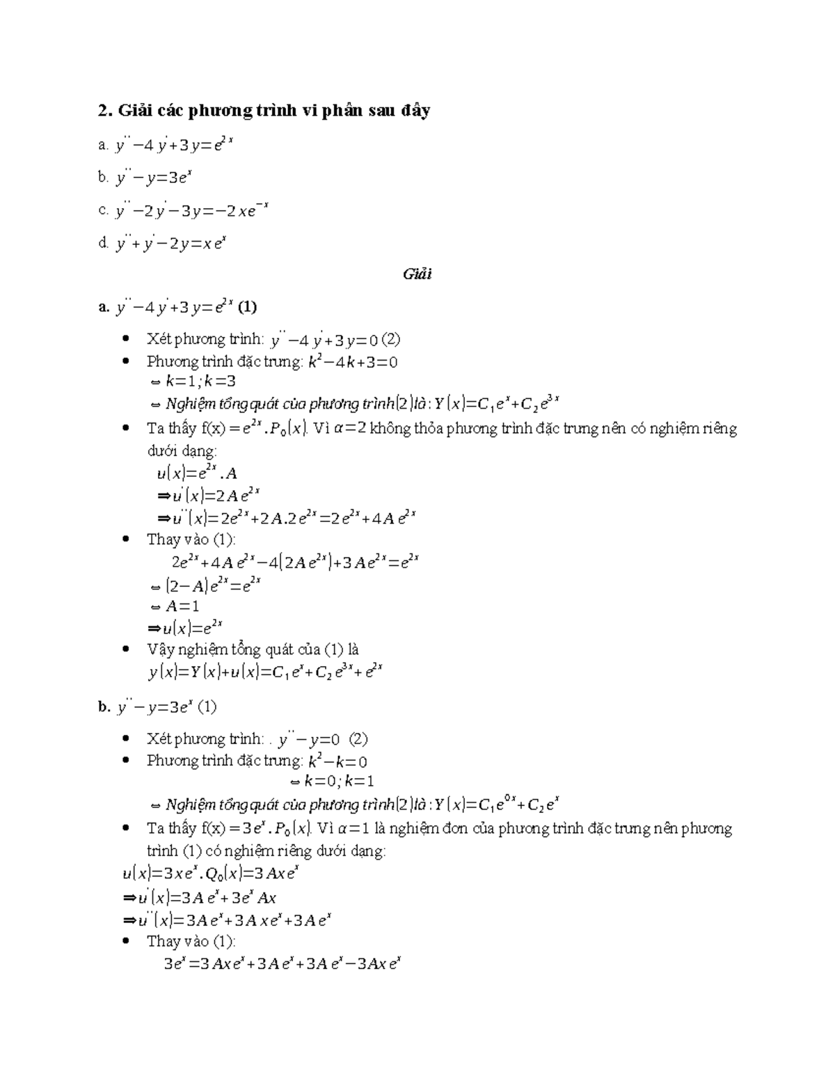 Bài 2 SBT A,b,c,d - Bài Tập SBT - 2. Giải Các Phương Trình Vi Phân Sau ...