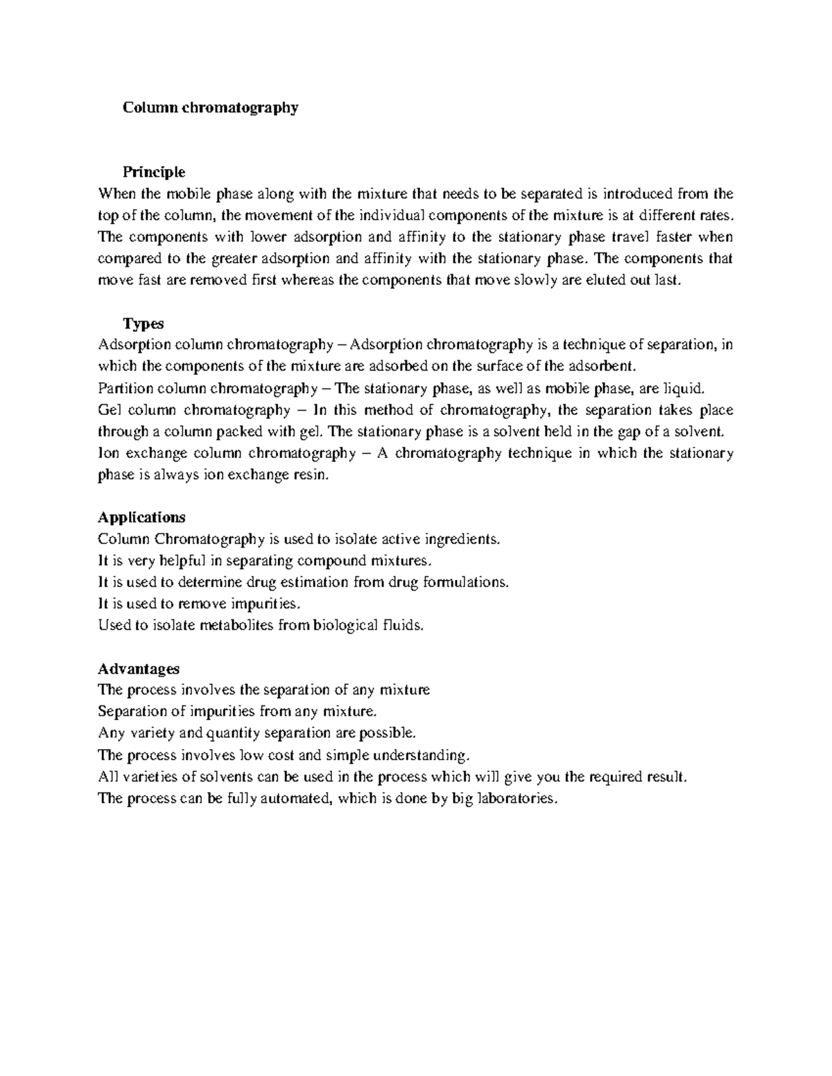 Column chromatography notes Column chromatography Principle When the