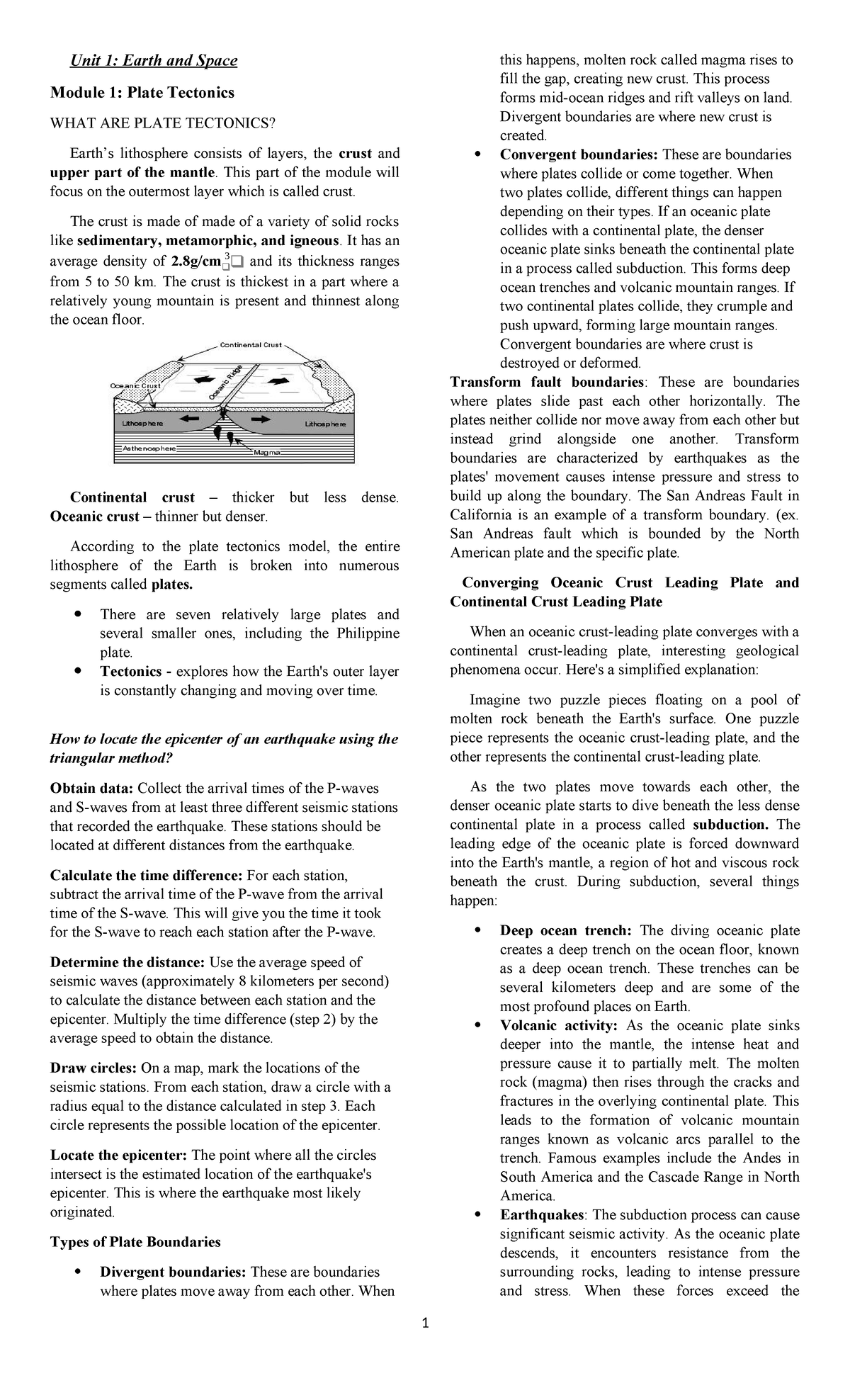 G10 Module Unit 1 Earth And Space Module 1 Plate Tectonics What Are Plate Tectonics Earth’s