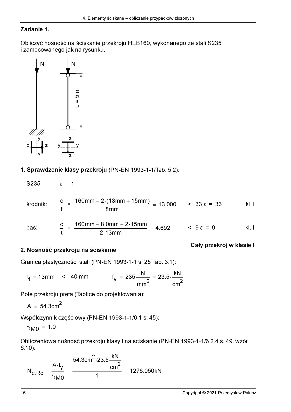 4 Elementy ściskane Obliczanie Przypadków Złożonych Zadanie 1 Obliczyć Nośność Na 0317