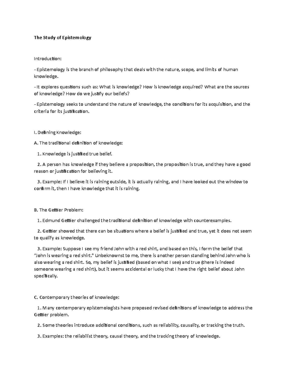 The Study of Epistemology - The Study of Epistemology Introduction ...