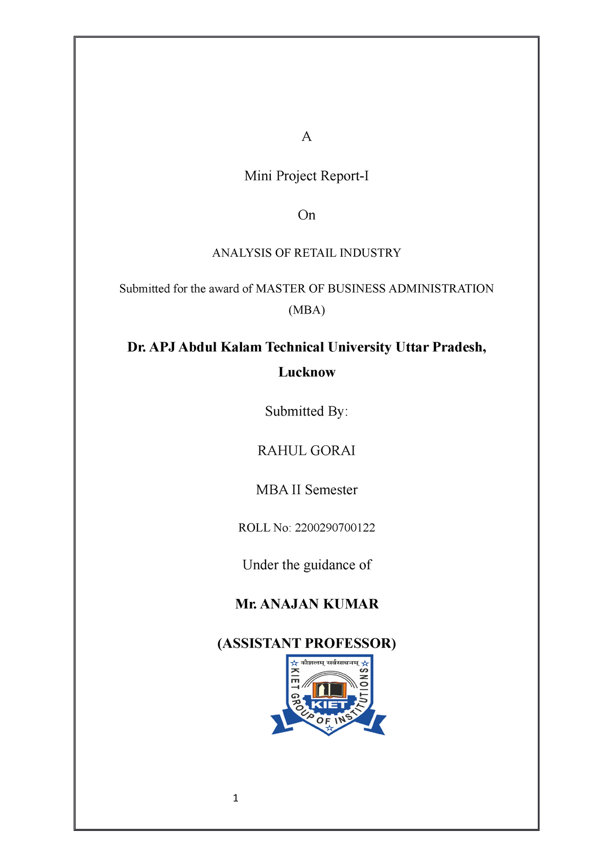 FAA Report Semester - 2nd - A Mini Project Report-I On ANALYSIS OF ...