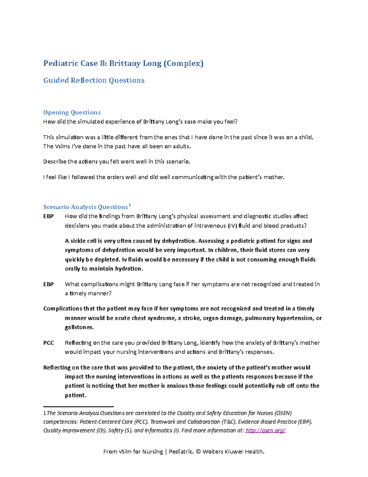 Brittany Long Vsim relfection - Pediatric Case 8: Brittany Long