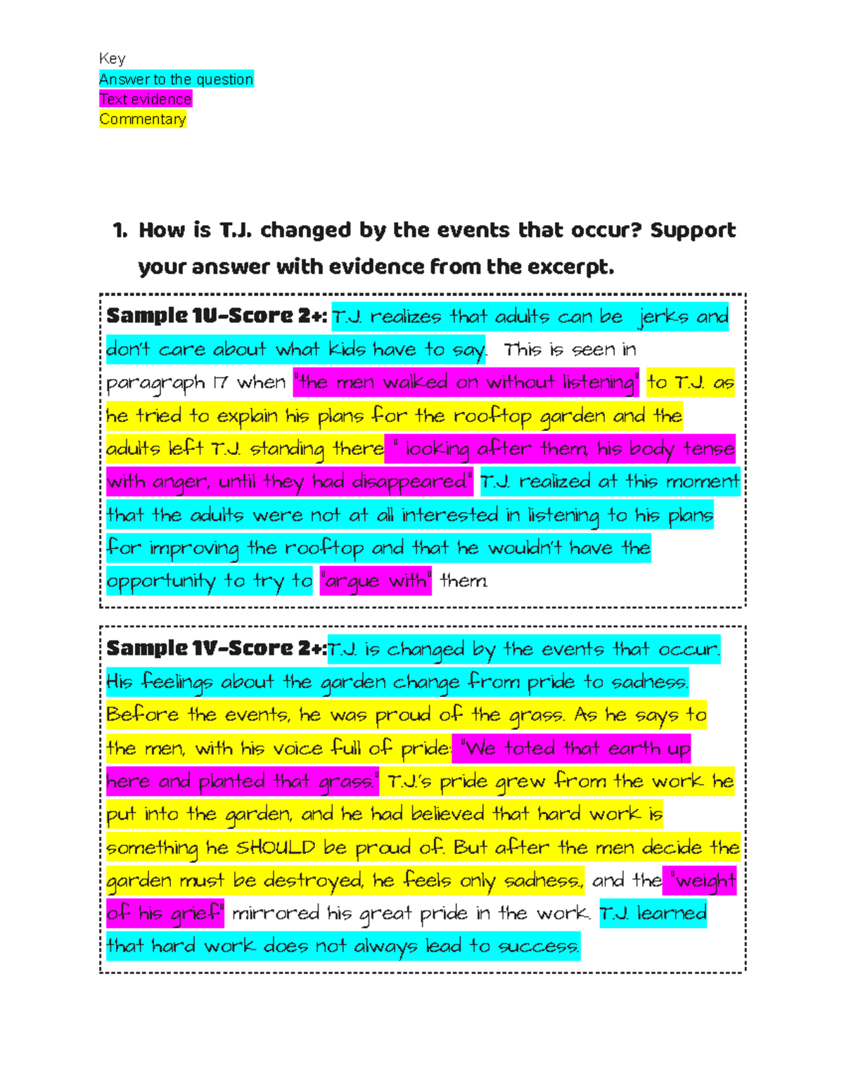 Copy of Highlighting SCR Key Answer to the question Text evidence