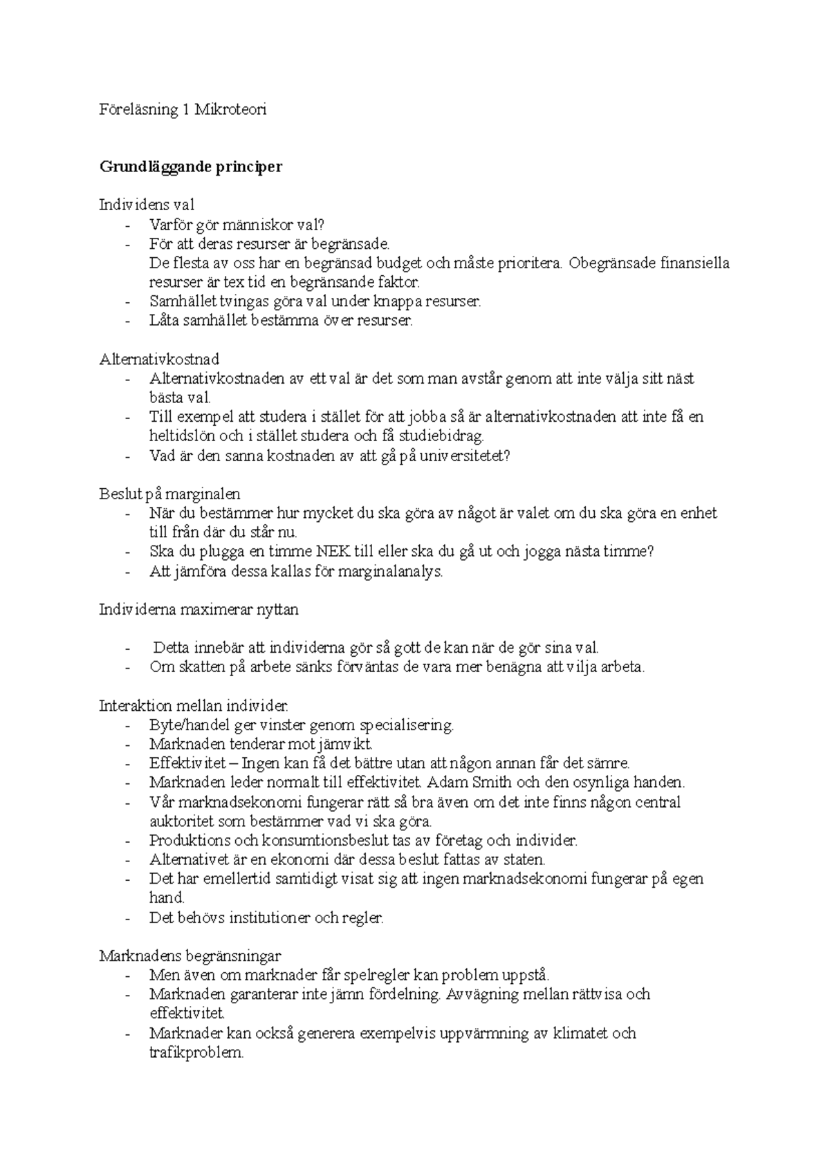 Föreläsning 1 Mikroteori - Föreläsning 1 Mikroteori Grundläggande ...