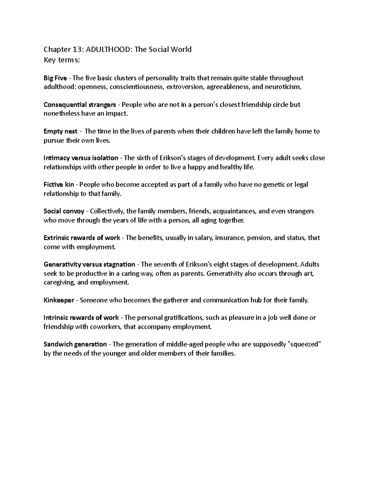Chapter 13 - Summary Invitation to the Life Span - Chapter 13 ...