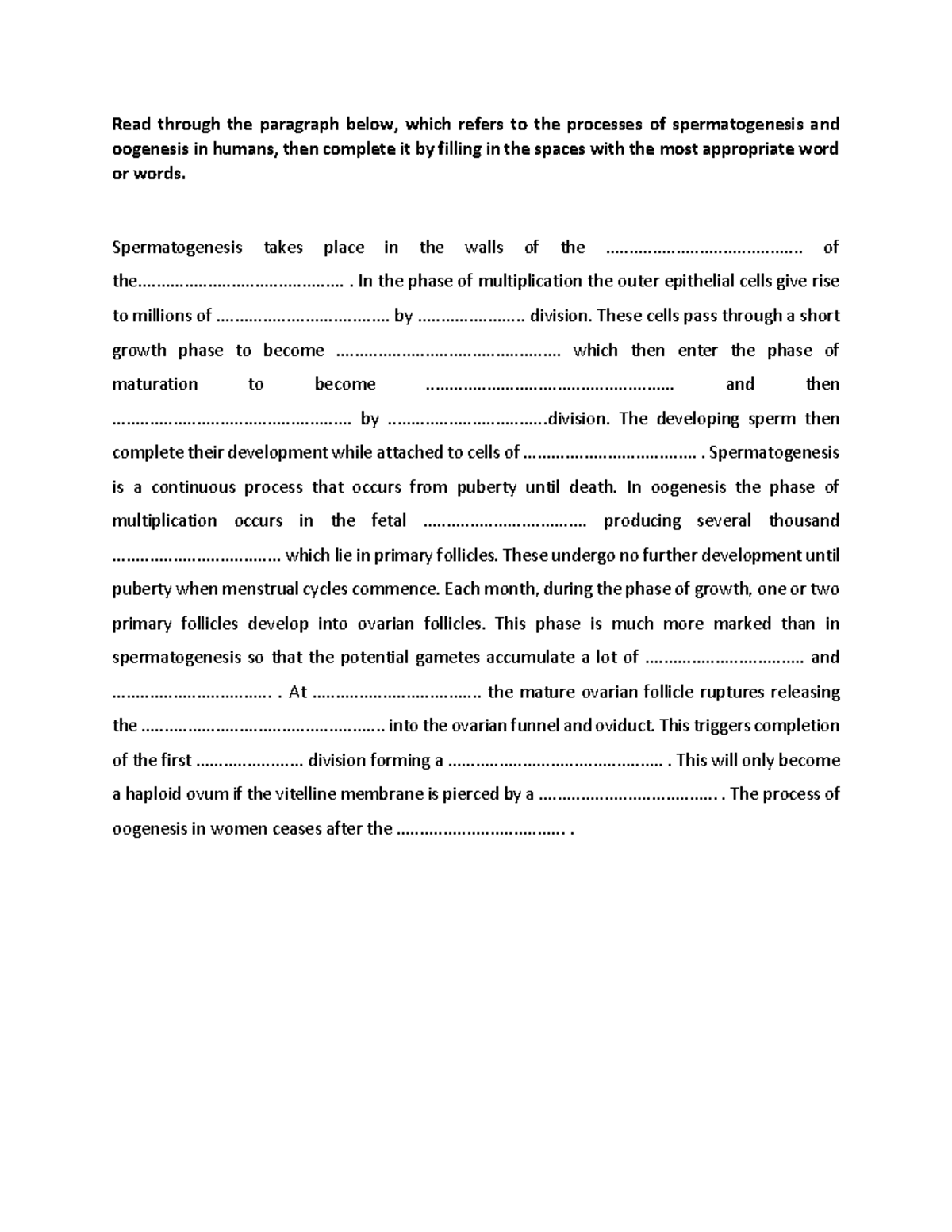 Reproductive system - Read through the paragraph below, which refers to ...