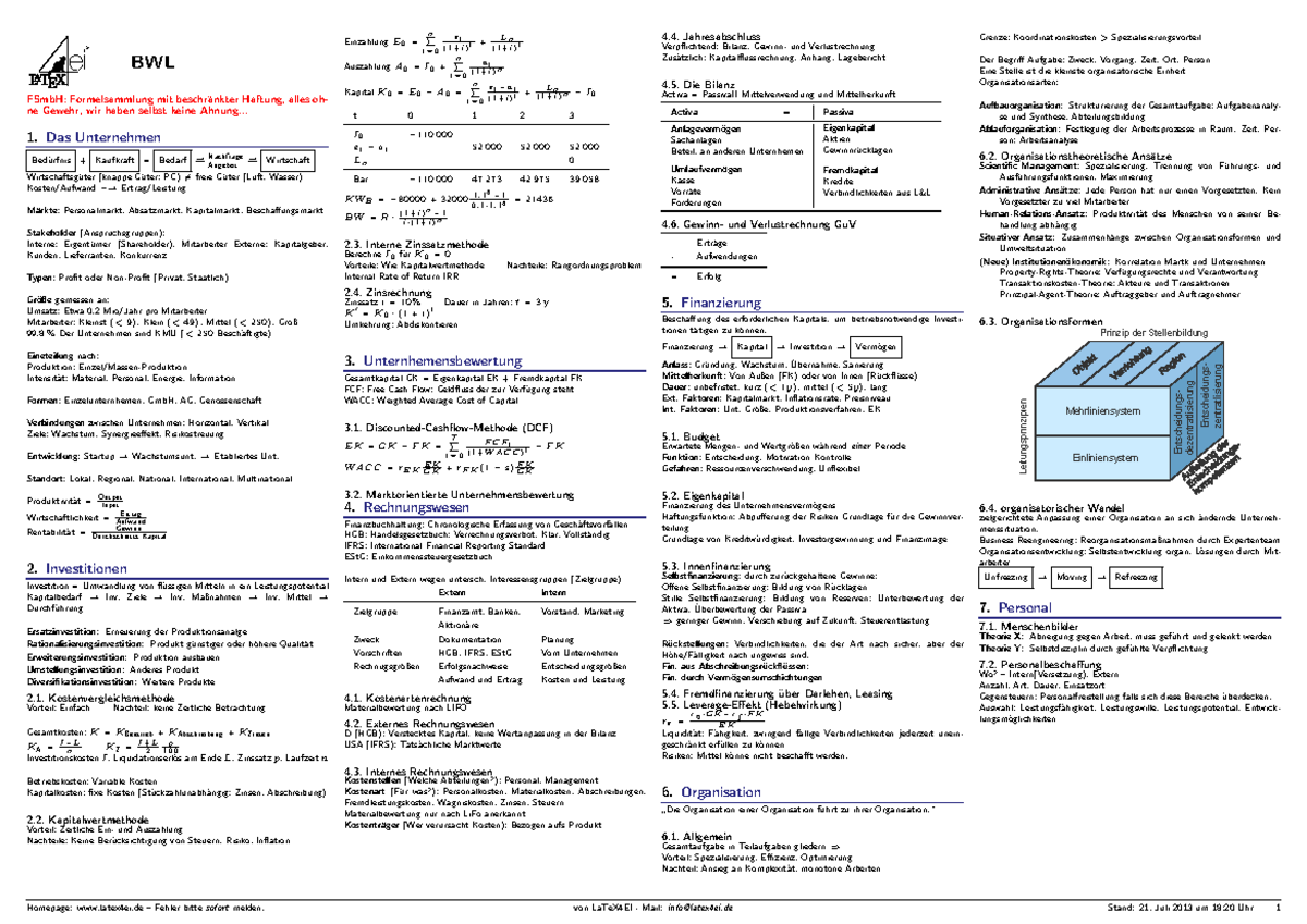 BWL - Zusammenfassung Grundlagen der Betriebswirtschaftslehre (Nebenfach) - 4 n P et Ln t n P at ...