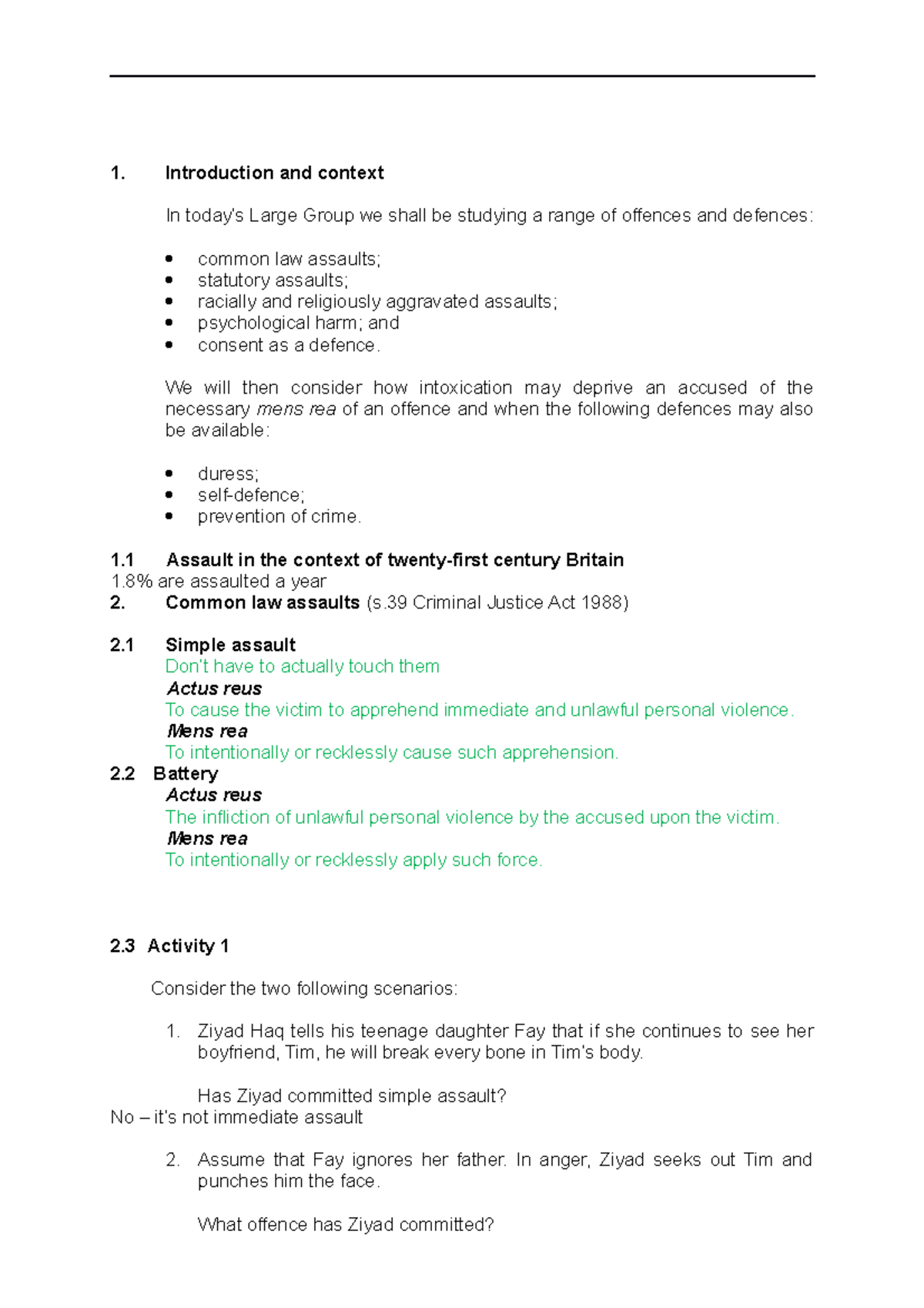 LG 5 Assault offences, general defences and intoxication - 1 ...