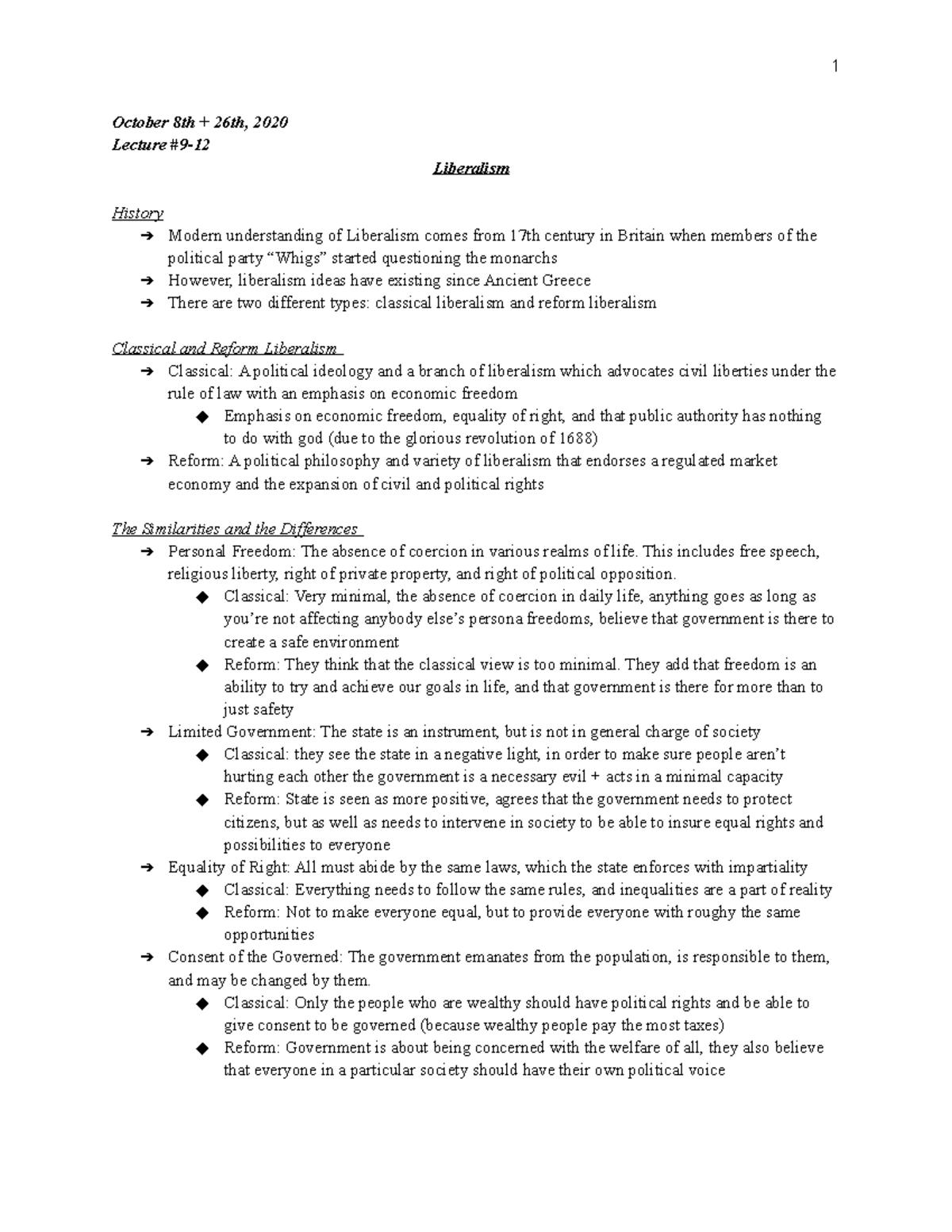 Introduction to Politics - Lecture #9-10 - 1 October 8th + 26th, 2020 ...
