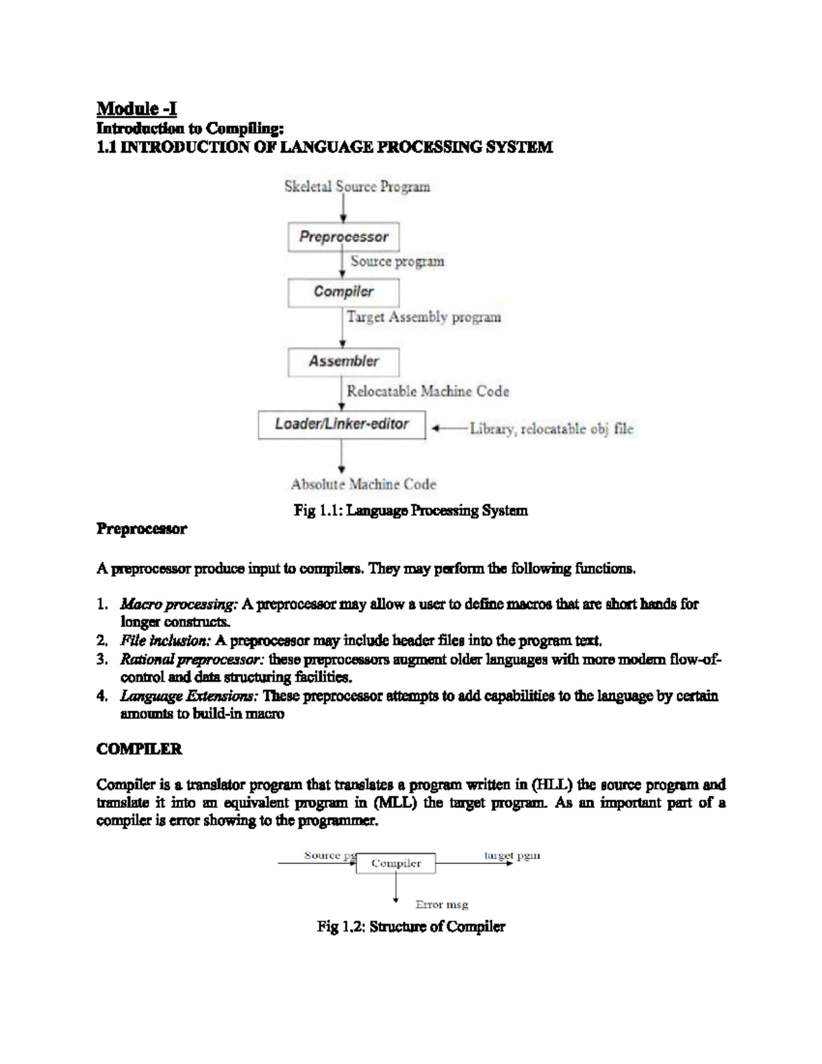 Cd-ch-1 - A compiler is a computer program that helps in translating ...