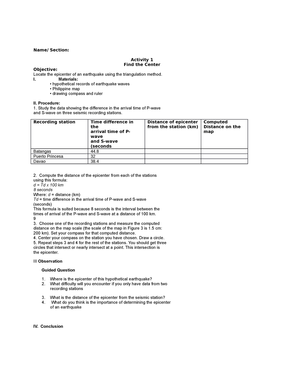 Activity 1 Find the center - Name/ Section: Activity 1 Find the Center ...