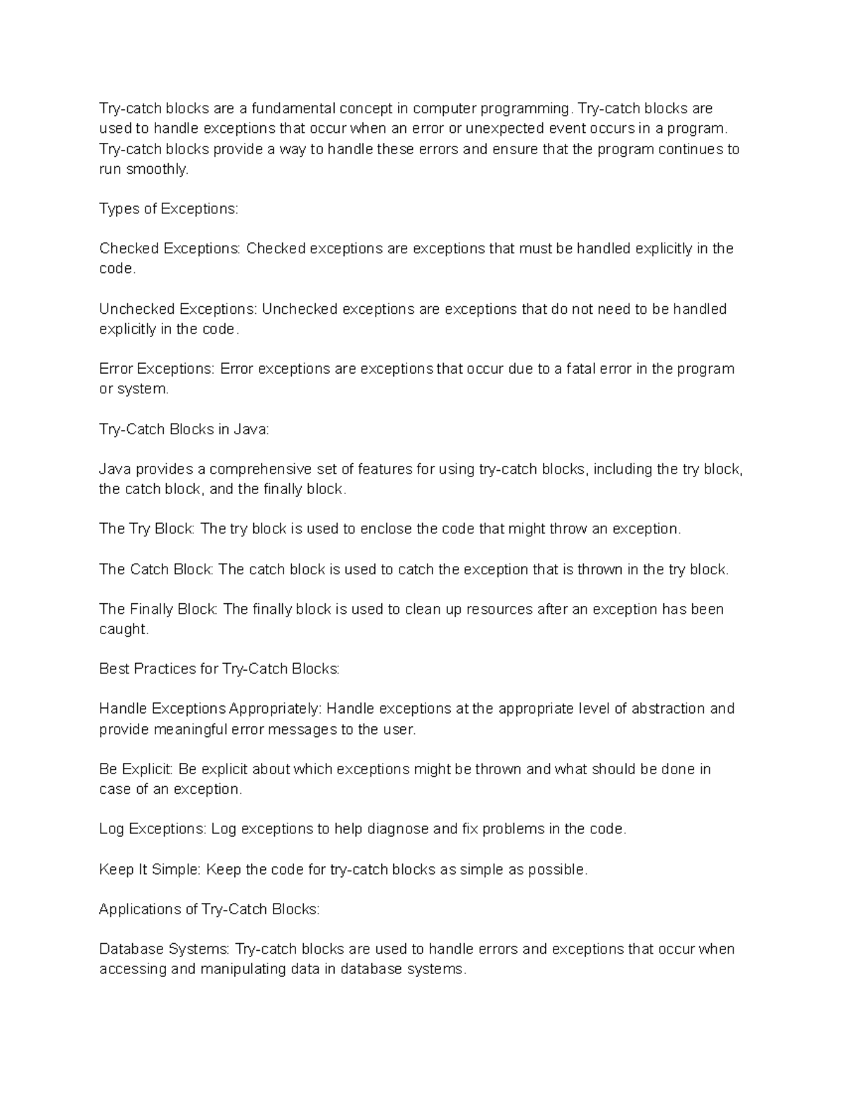 Try-Catch Blocks - Try-catch blocks are a fundamental concept in ...