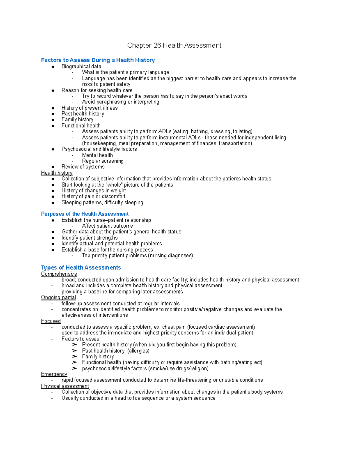 Chapter 26 Health Assesment Chapter 26 Health Assessment Factors To 