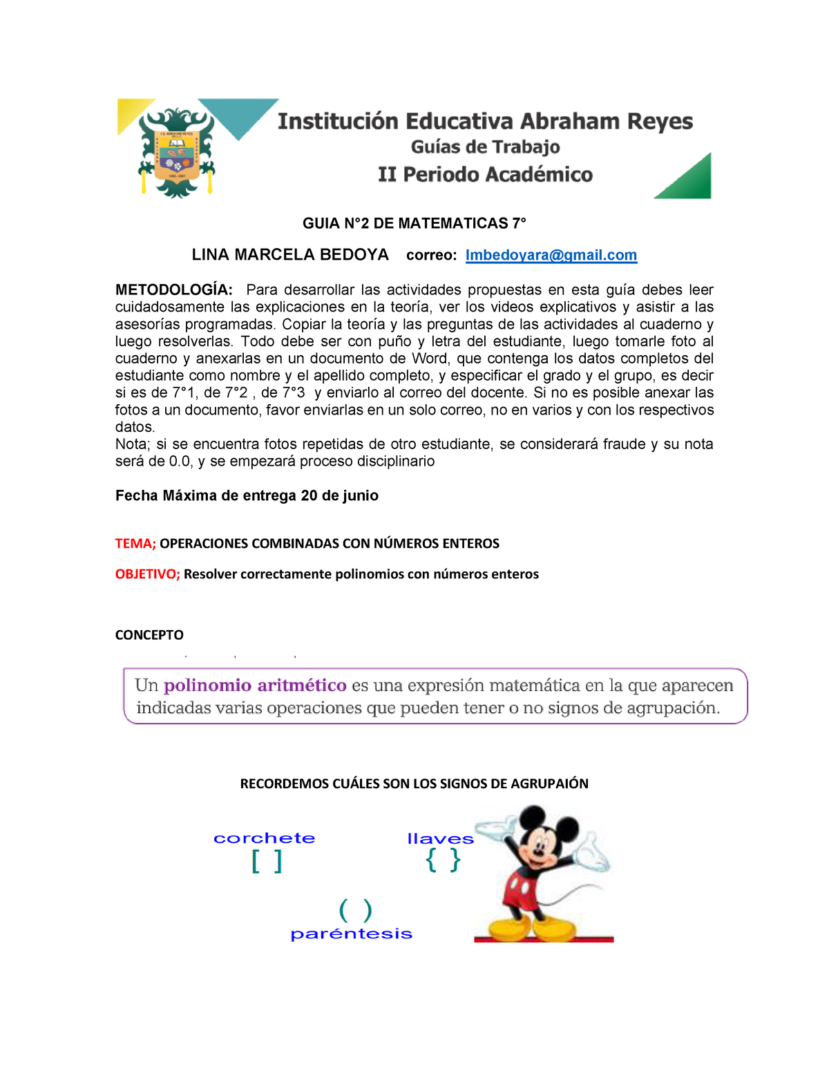 Guia #2 Matematicas 7-1 PRACTICO PARA LOS GRADOS - GUIA N°2 DE ...