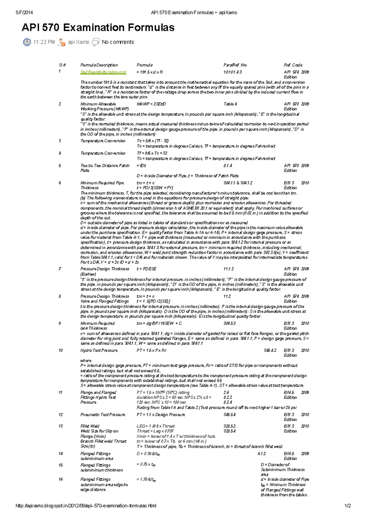 222657059 API 570 Examination Formulas api Xams - 5/7/2014 API 570 ...