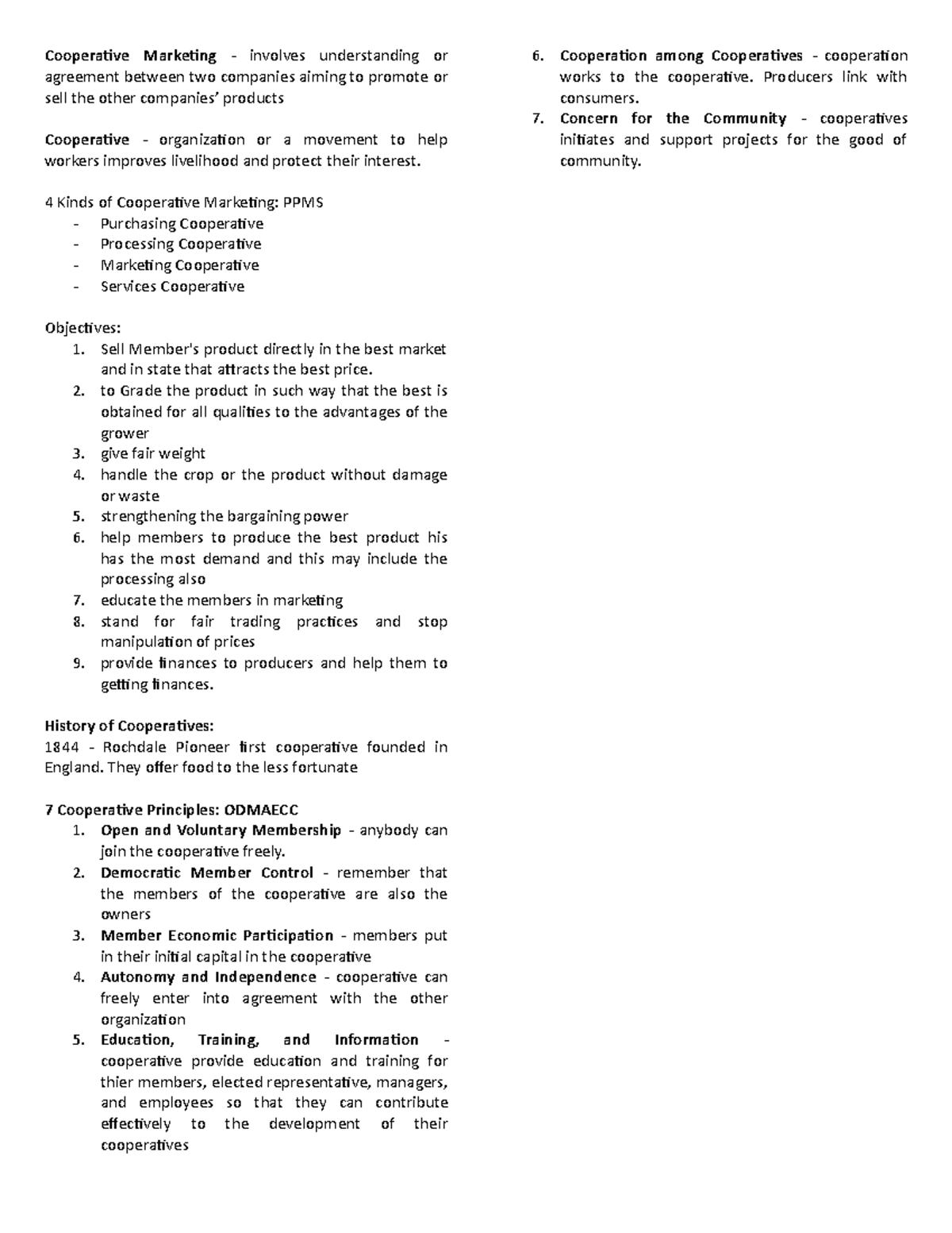 Coopmar Reviewer - Notes - Cooperative Marketing - involves ...