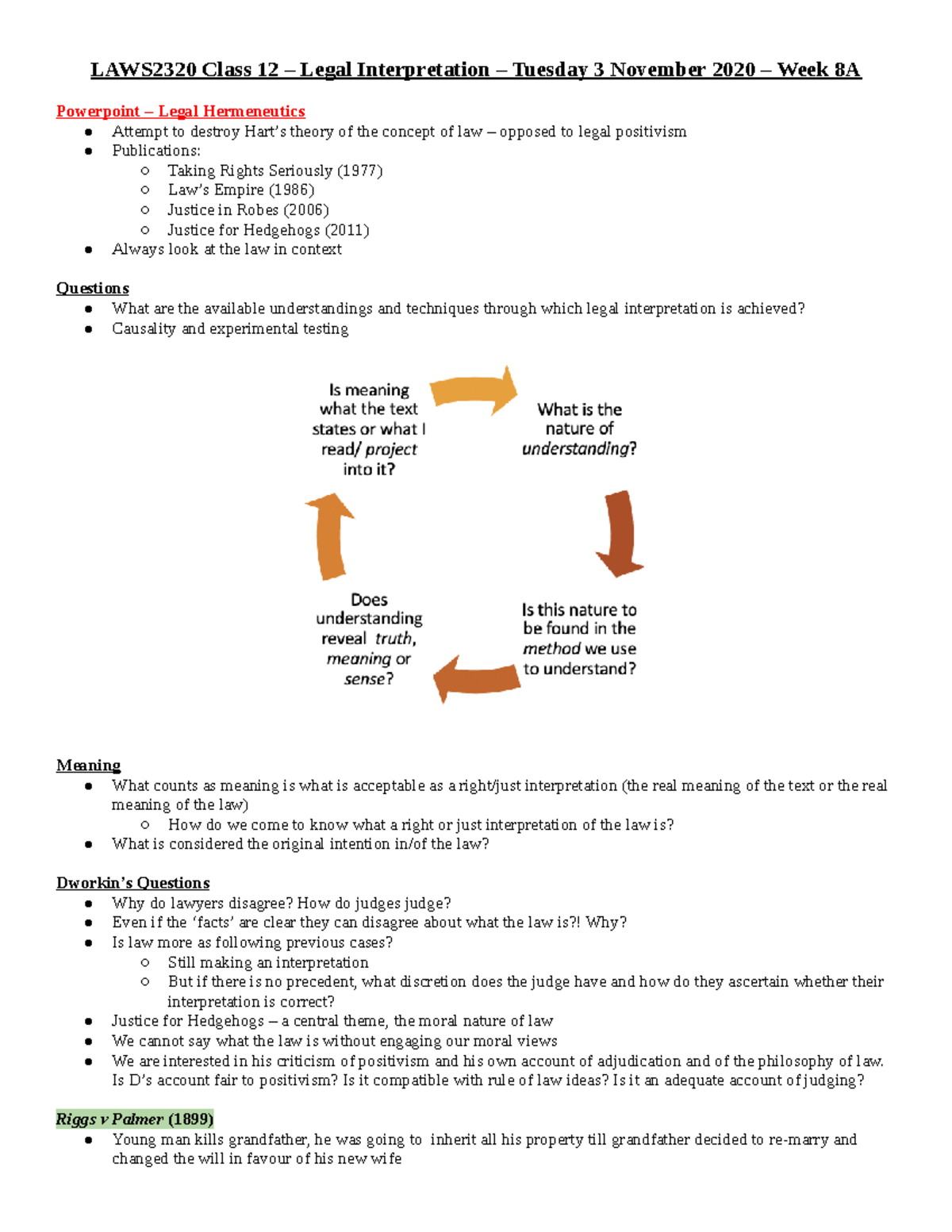 Class 12 - Lecture notes 12 - LAWS2320 Class 12 – Legal Interpretation ...