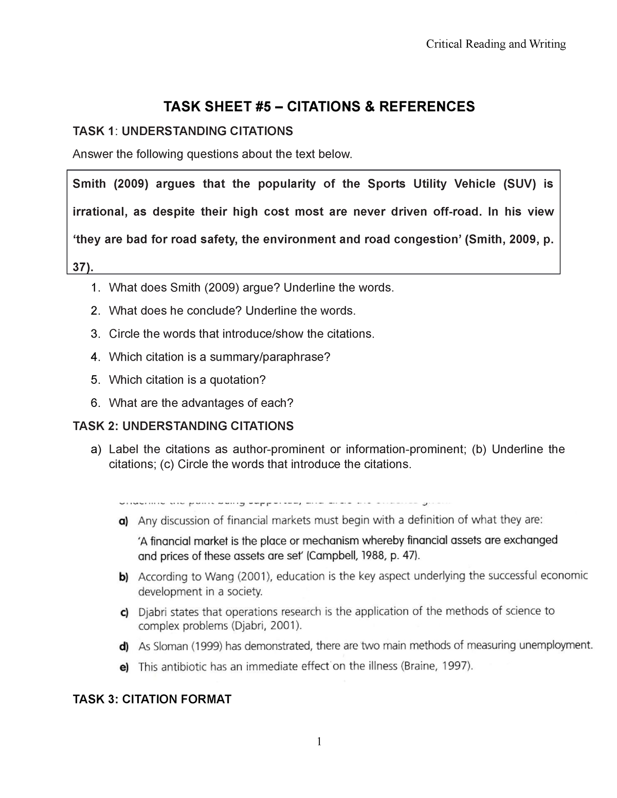 Task Sheet 5 - Citation And References - Task Sheet #5 – Citations 