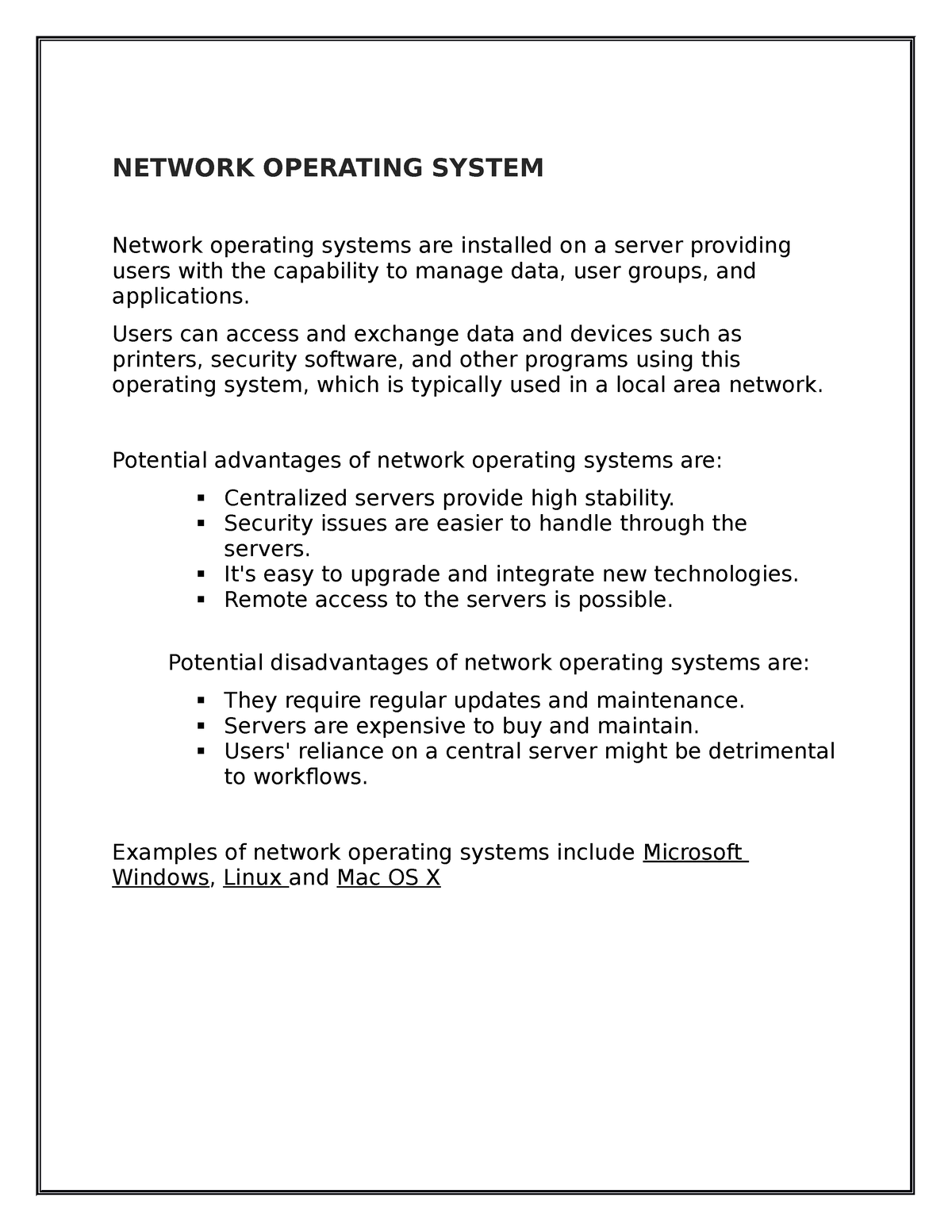 case study of network operating system