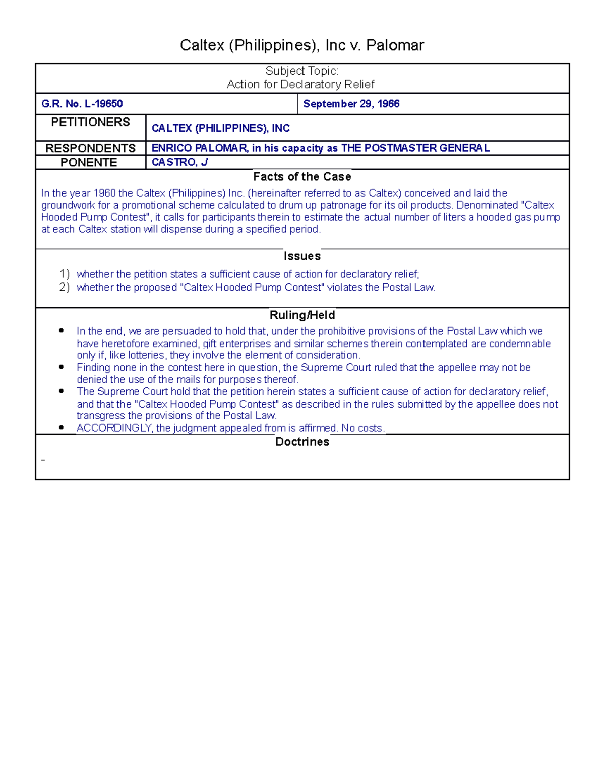 Caltex v. Plomar, G.R. No. L-19650 Digest - Caltex (Philippines), Inc v ...