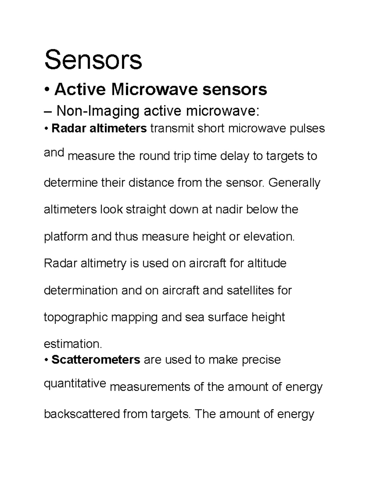 2.Sensors and Remotely Sensed Data Sensors • Active Microwave sensors