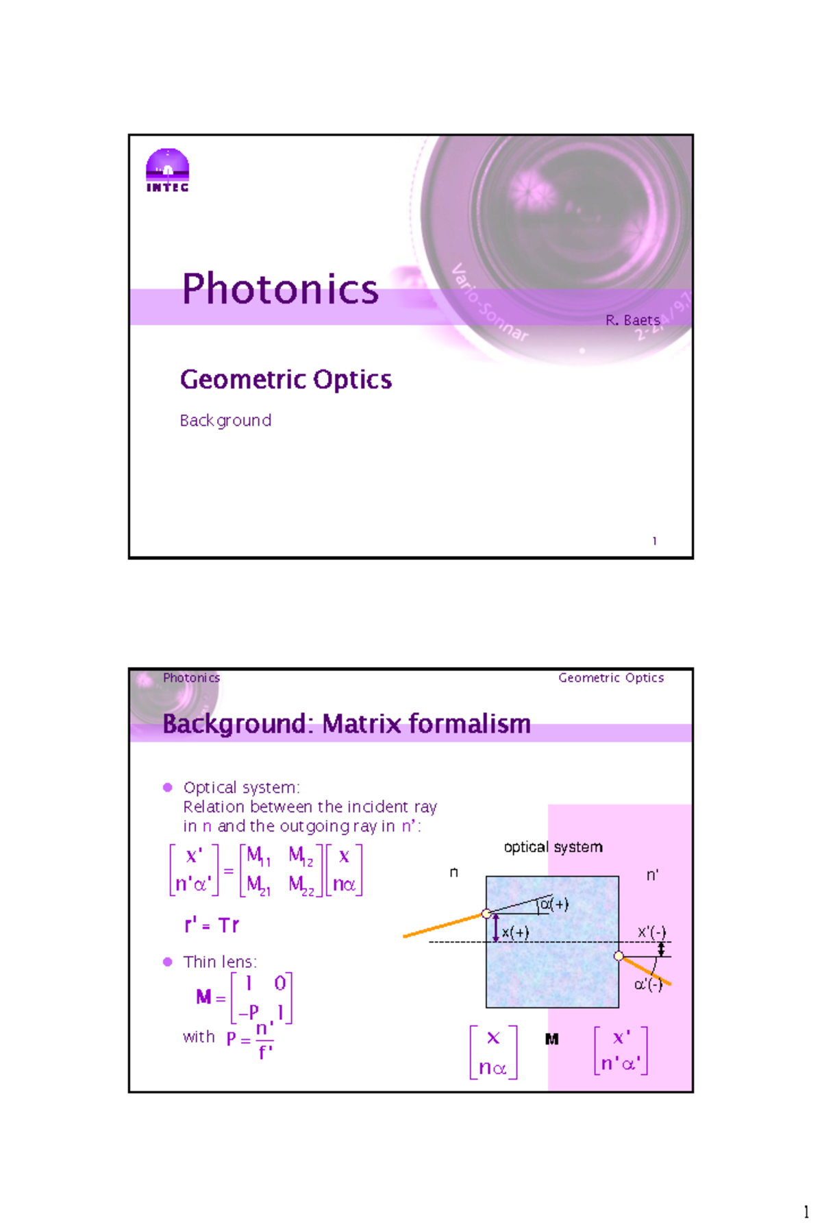 03-Geometric-background - Photonics R. Baets 1 Geometric Optics ...