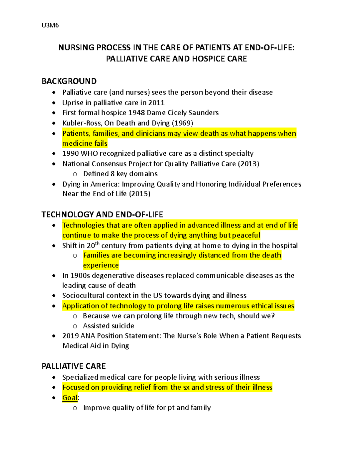 NURSING PROCESS IN THE CARE OF PATIENTS AT END-OF-LIFE: PALLIATIVE CARE ...
