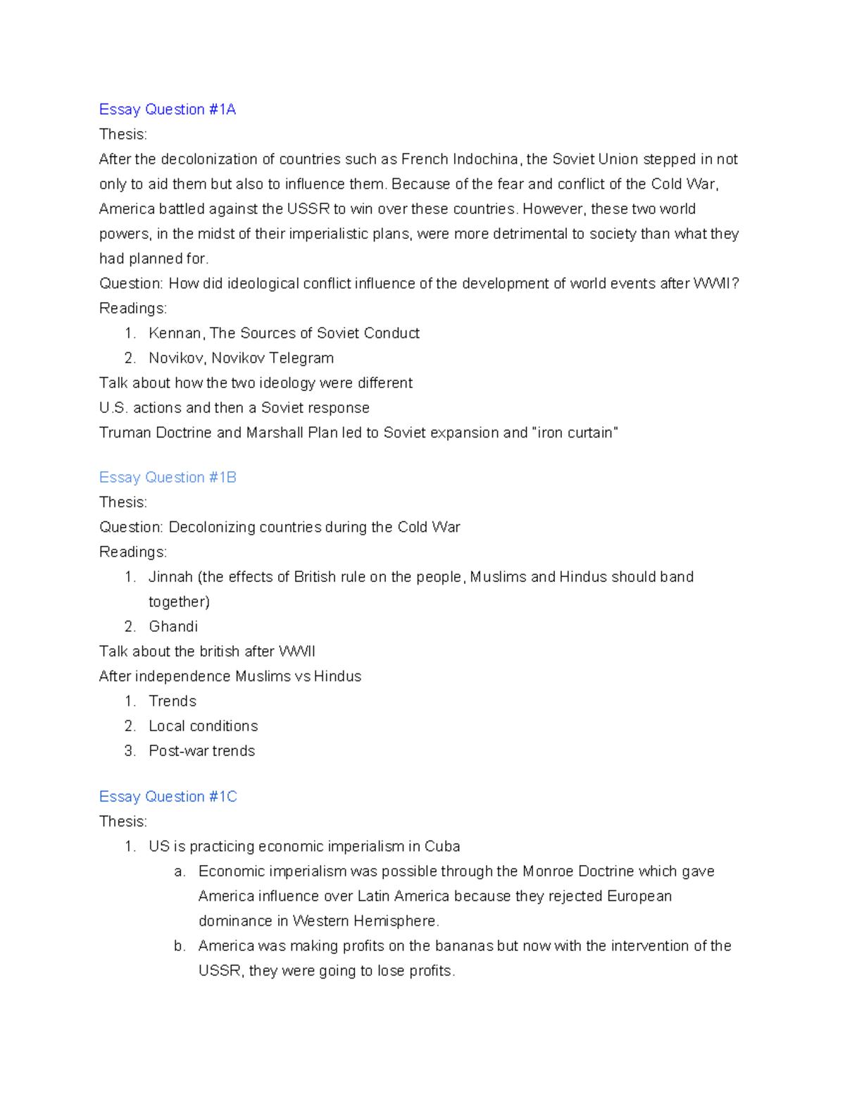 Essay Questions - Because of the fear and conflict of the Cold War ...