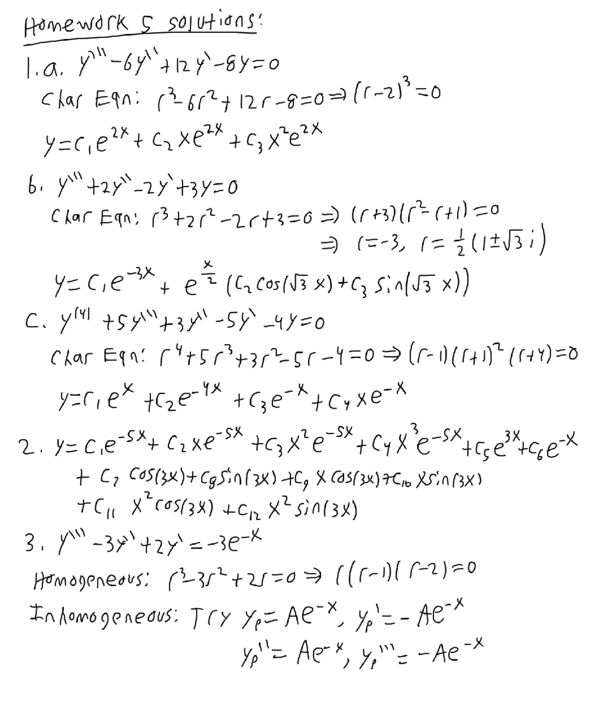 HW 5 Solutions - Practice for differential equation characteristic ...