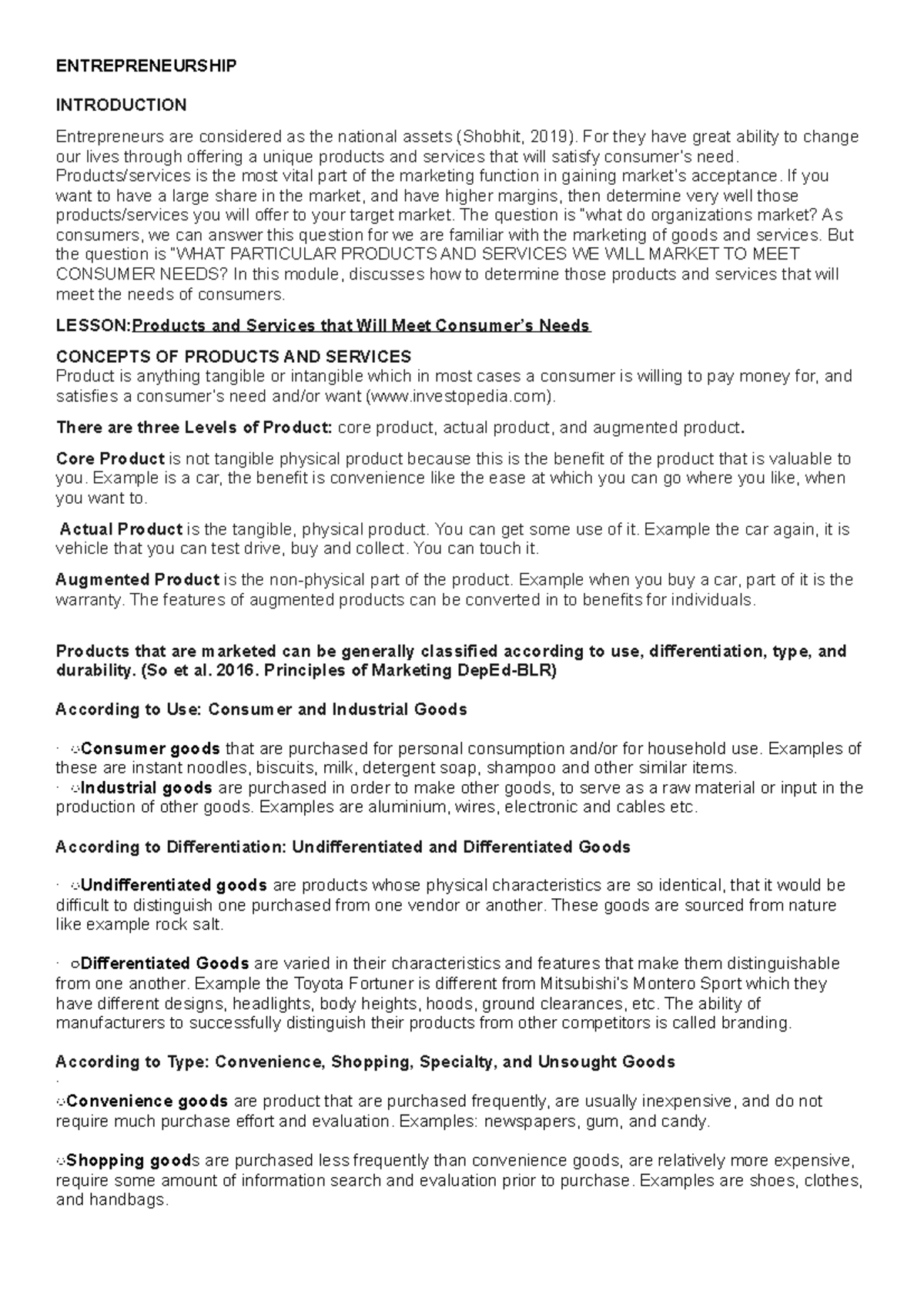Entrepreneurship 1 - ENTREPRENEURSHIP INTRODUCTION Entrepreneurs are ...