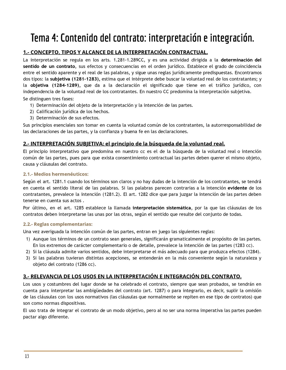 Apuntes Contratos Tema 4 Tema 4 Contenido Del Contrato Interpretación E Integración 1