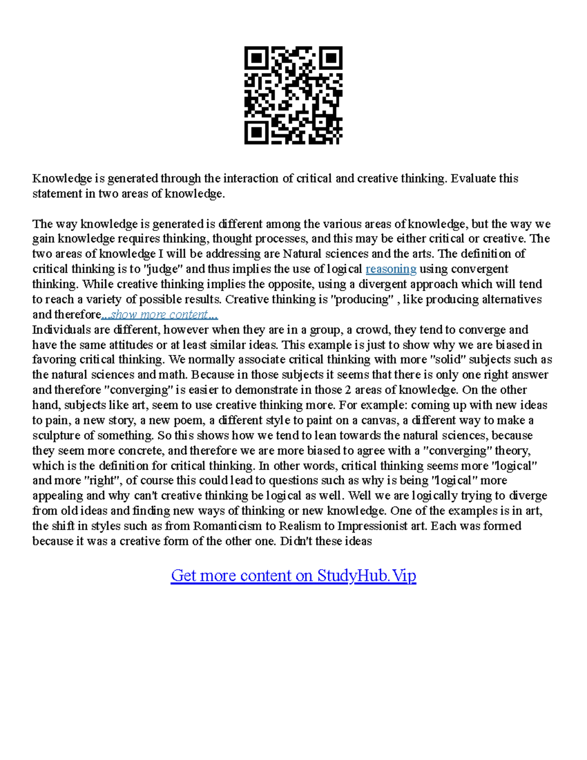 Tok Essay Example - Knowledge is generated through the interaction of ...