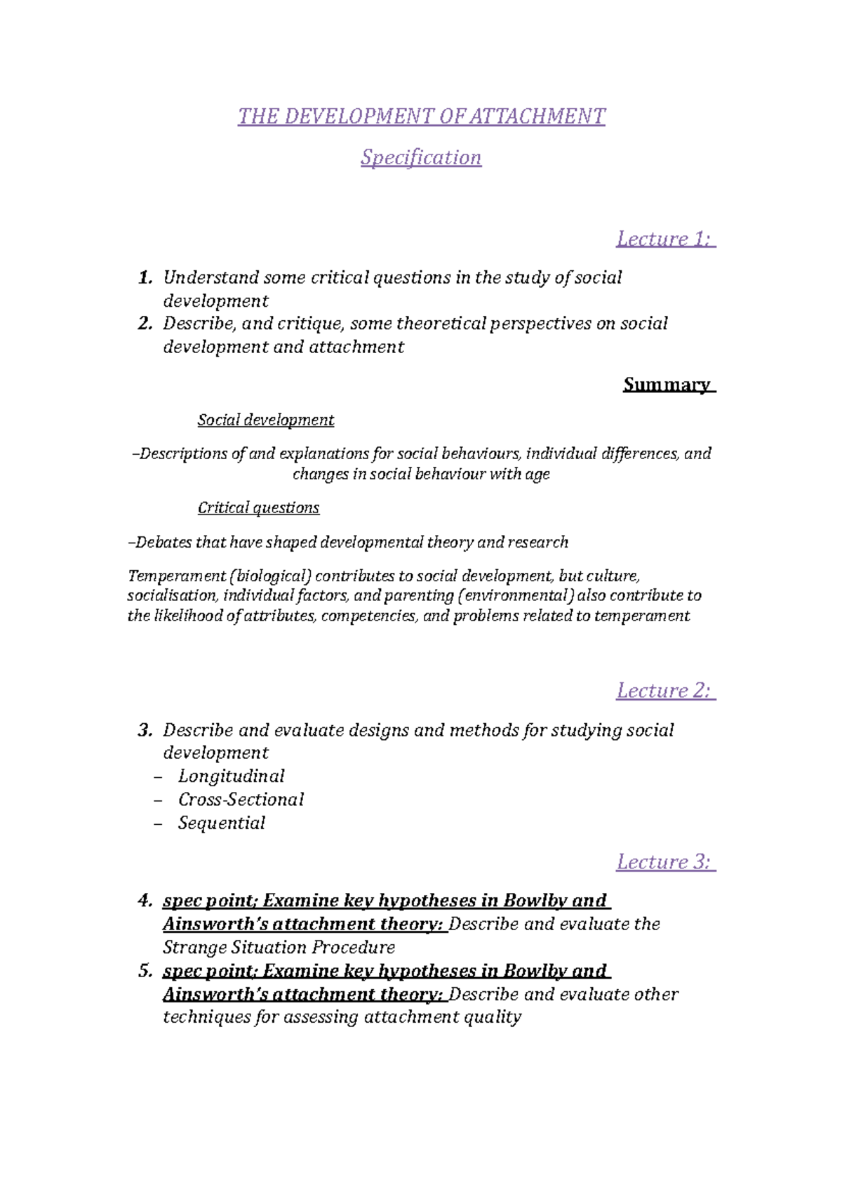 Development of Attachment with practise questions THE DEVELOPMENT OF