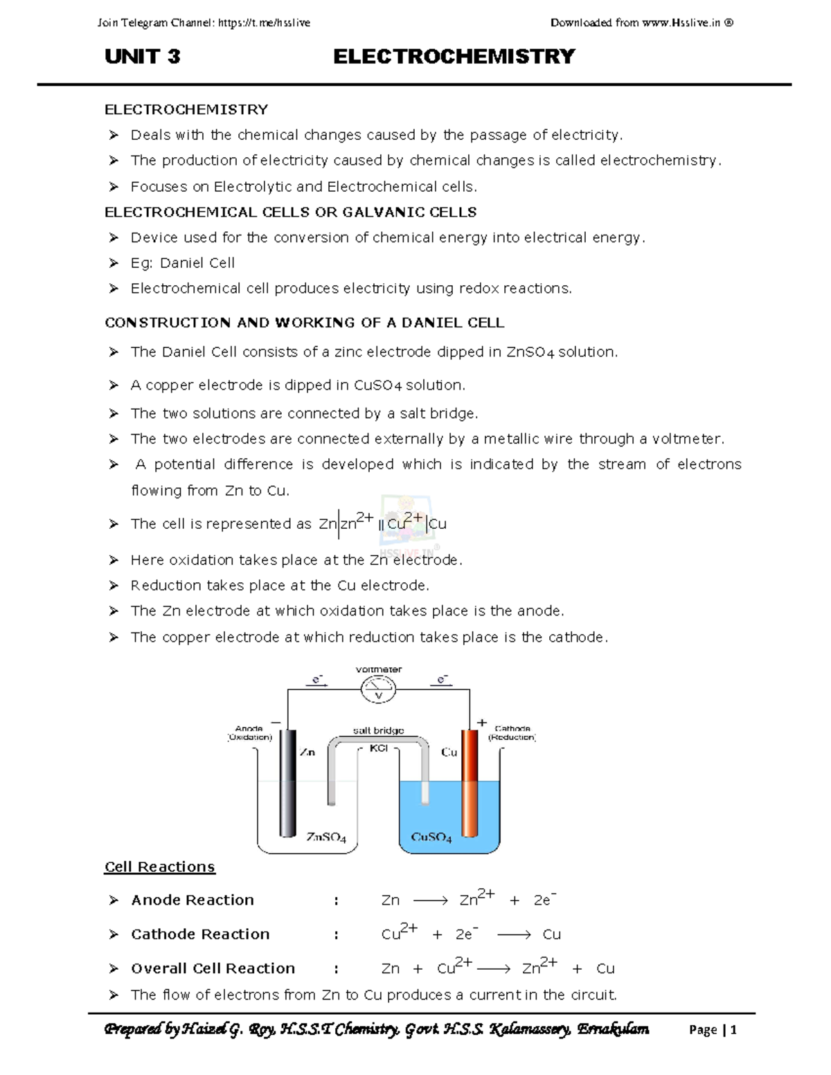 Hsslivexiichem3. Electrochemistry UNIT 3 ELECTROCHEMISTRY