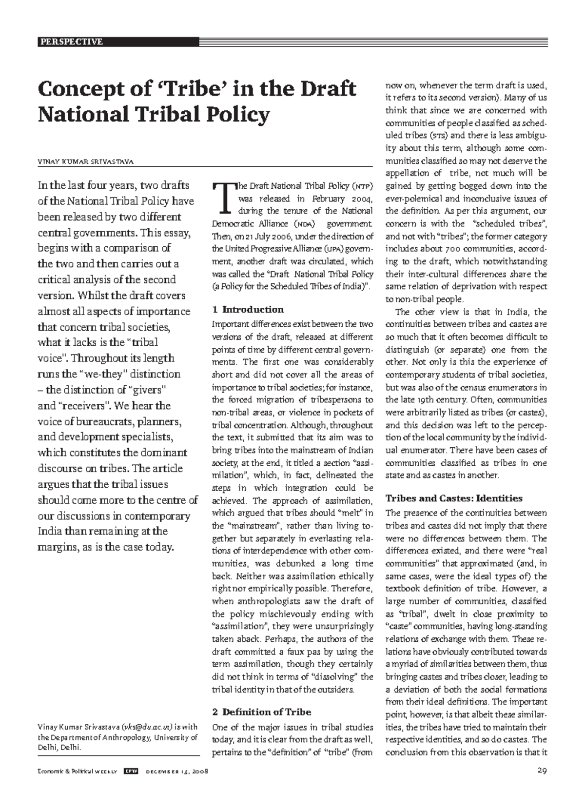 Concept of tribe - Economic & Political Weekly EPW December 13, 2008 29 ...