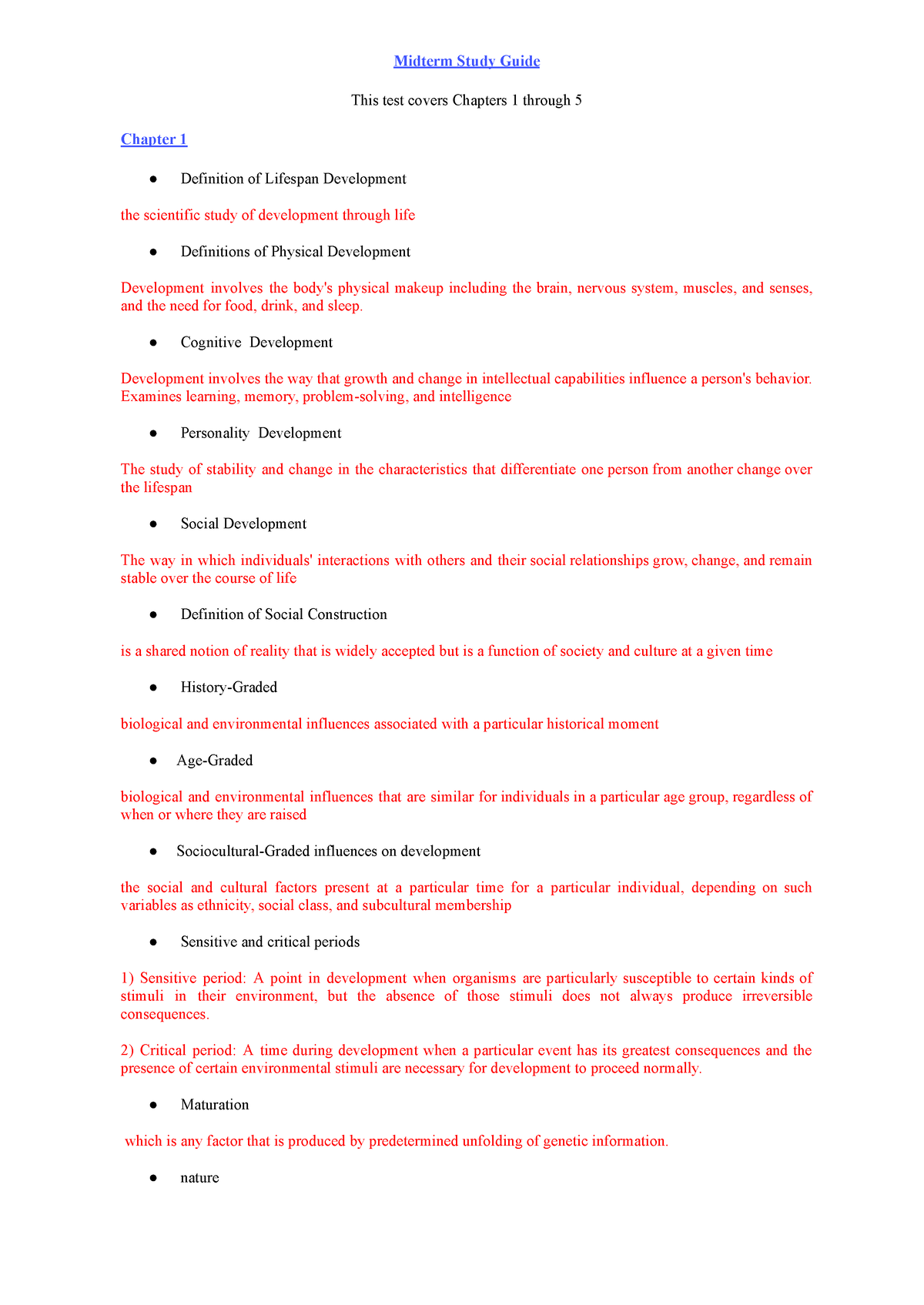 Midterm Study Guide - Midterm Study Guide This Test Covers Chapters 1 ...