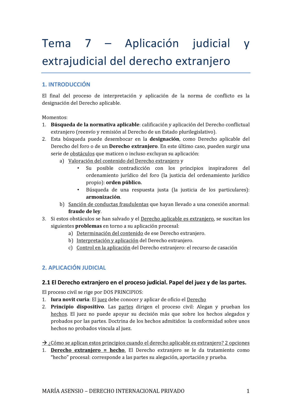 Tema 7 Aplicación Judicial Y Extrajudicial Del Derecho Extranjero